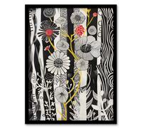 Artery8 Framed Wall Art Black And White Stripes Abstract Wildflower Garden Print - 12X16 Inch