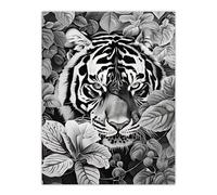 Artery8 Black White Tiger Jungle Botanical Portrait Living Room Extra Large XL Wall Art Poster Print