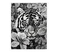 Artery8 Unframed Wall Art Black White Tiger Jungle Botanical Portrait - 12X16 Inch
