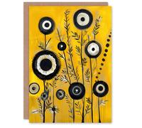 Artery8 Greeting Card Black Yellow Abstract Geometric Wildflowers For Her Woman Birthday Card
