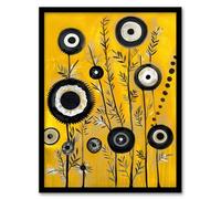 Artery8 Black Yellow Abstract Geometric Wildflowers Living Room Artwork Framed Wall Art Print A4