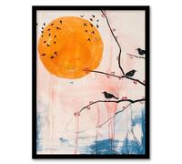 Artery8 Blackbirds on Tree Branch Winter Sun Painting Living Room Artwork Framed Wall Art Print A4