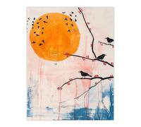 Artery8 Unframed Wall Art Blackbirds On Tree Branch Winter Sun Painting - 12X16 Inch