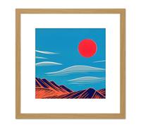 Artery8 Blazing Sunset Blue Sky Pyrenees Spanish Mountains Square Wooden Framed Wall Art Print Picture 8X8 Inch in Light Oak Artery8 Light Oak
