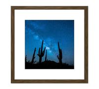 Artery8 BLM Night Sky Sonoran Desert Arizona Cactus Silhouettes 8X8 Inch Square Wooden Framed Wall Art Print Picture with Mount in Brown Artery8 Brown