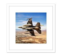 Artery8 Bloker Military USA F-16 Fighter Jet Over Las Vegas 8X8 Inch Square Wooden Framed Wall Art Print Picture with Mount in White Artery8 White