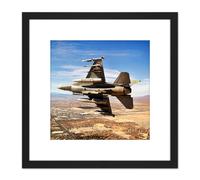 Artery8 Bloker Military USA F-16 Fighter Jet Over Las Vegas 8X8 Inch Square Wooden Framed Wall Art Print Picture with Mount in Black Artery8 Black