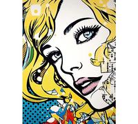 Artery8 Blonde Woman Face Comic Book Style Portrait Blue Eyes Girl Bedroom Decor Teen Halftone Extra Large XL Wall Art Poster Print