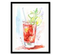 Artery8 Bloody Mary Cocktail Drink Watercolour Simple Framed Art Print in Red | Size: A4 Artery8 Red A4