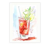 Artery8 Bloody Mary Cocktail Drink Watercolour Simple Wall Art Print in Red | Size: W12" x H16" Artery8 Red W12" x H16"