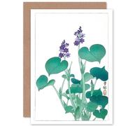Artery8 Blooming Hosta Ohara Koson Greetings Card in Green Artery8 Green