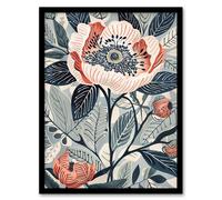 Artery8 Blooming Peonies Blue Pink Floral Design Framed Art Print | Size: W12" x H16" Artery8 Blue W12" x H16"