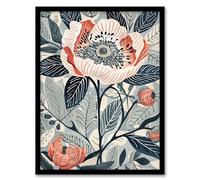 Blooming Peonies Blue Pink Floral Design Framed Art Print Artery8 Blue A4