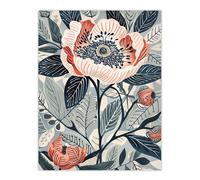 Artery8 Blooming Peonies Blue Pink Floral Design Wall Art Print | Size: W12" x H16" Artery8 Blue W12" x H16"