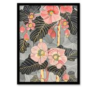 Blooming Pink Begonia Flowers Stylised Floral Framed Art Print Artery8 Pink A4
