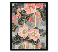 Blooming Pink Begonia Flowers Stylised Floral Framed Art Print Artery8 Pink A4