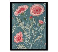 Blooming Pink Carnation Flowers Artwork Spring Framed Art Print Artery8 Blue A4