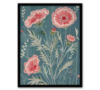 Blooming Pink Carnation Flowers Artwork Spring Framed Art Print Artery8 Blue A4