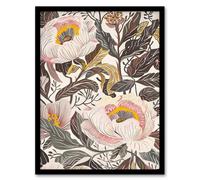 Artery8 Blooming Pink Peonies Elegant Floral Design Framed Art Print in Green | Size: A4 Artery8 Green A4