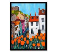 Artery8 Blooming Tulip Flowers Yorkshire Castle Town Living Room Artwork Framed Wall Art Print A4