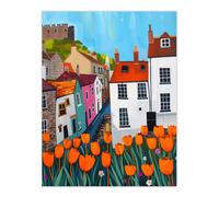 Artery8 Blooming Tulip Flowers Yorkshire Castle Town Wall Art Print | Size: W24" x H32" Artery8 Multicolor W24" x H32"