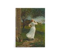 Artery8 Blowing the Dinner Horn Winslow Homer Canvas Wall Art Print in Orange | Size: W24" x H32" Artery8 Orange W24" x H32"