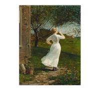 Artery8 Blowing the Dinner Horn Winslow Homer Wall Art Poster Print in Orange | Size: W12" x H16" Artery8 Orange W12" x H16"