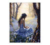 Artery8 Blue Belle In Bluebell Wood Girl In Floral Forest Landscape Artwork Extra Large XL Wall Art Poster Print