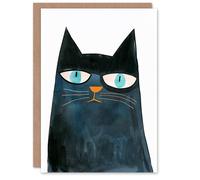 Artery8 Blue Eyed Grumpy Cat Lover Simple Watercolour Blank For Him Or Her Art Birthday Card