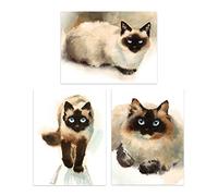 Artery8 Blue Eyed Ragdoll Cats Watercolour Set Of 3 Unframed Wall Art Prints Living Room Aesthetic Paintings 12X16 Inch
