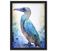 Artery8 Blue Footed Bird Watercolour Painting Collage Wall Art Print - A4 Size