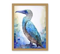 Artery8 Blue Footed Booby Bird Watercolour Painting Collage Artwork Framed Wall Art Print 18X24 Inch