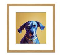 Artery8 Blue Fox Hound Dog Pet Portrait Painting Illustration Mustard Yellow Square Wooden Framed Wall Art Print Picture 8X8 Inch in Light Oak Artery8 Light Oak