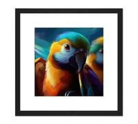 Artery8 Blue & Gold Macaw Parrot Vibrant Colourful Oil Painting Square Wooden Framed Wall Art Print Picture 8X8 Inch in Black Artery8 Black