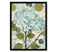 Artery8 Blue Hydrangea Flowers Artwork Bouquet Floral Framed Art Print | Size: A4 Artery8 Blue A4