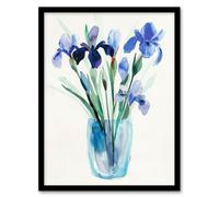 Blue Iris Flower Bouquet Vase Floral Watercolour Framed Art Print Artery8 Blue W12 inch x H16 inch