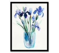 Artery8 Blue Iris Flower Bouquet Vase Floral Watercolour Living Room Art Print Framed Poster Wall Decor 12x16 inch