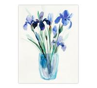 Artery8 Blue Iris Flower Bouquet Vase Floral Watercolour Living Room Extra Large XL Wall Art Poster Print