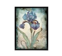 Artery8 Blue Iris Flower Floral Art Nouveau Framed Canvas Wall Art Print | Size: W24" x H32" Artery8 Blue W24" x H32"