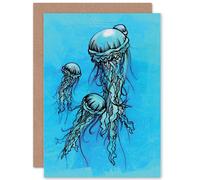 Artery8 Blue Jellyfish Underwater Fun Greetings Card Artery8 Blue