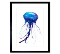 Artery8 Blue Jellyfish Watercolour Painting Home Decor 12x16" Framed Art Print | Size: W12" x H16" Artery8 Blue W12" x H16"