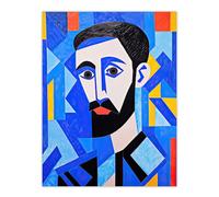 Artery8 Blue Man Vibrant Abstract Oil Painting Young Male with Beard Cubist Portrait Large Wall Art Poster Print Thick Paper 18X24 Inch