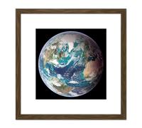 Artery8 Blue Marble Earth Western Hemisphere Photograph 8X8 Inch Square Wooden Framed Wall Art Print Picture with Mount in Brown Artery8 Brown