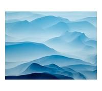Artery8 Blue Misty Mountain Landscape Painting Extra Large XL Wall Art Poster Print