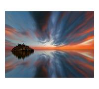 Artery8 Blue Orange Island Sunset Landscape Photo Art Print Canvas Premium Wall Decor Poster Mural