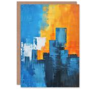 Artery8 Blue Orange Squares Abstract Cityscape Sunrise Birthday Art Card Artery8 Multicolor