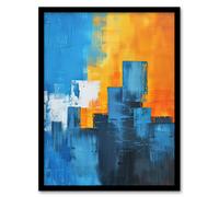Artery8 Blue Orange Squares Abstract Cityscape Sunrise Living Room Artwork Framed Wall Art Print A4