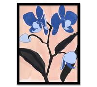 Blue Orchid Flower Bloom Abstract Floral Painting Framed Wall Art Artery8 Blue A4