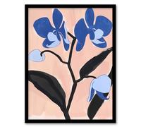 Blue Orchid Flower Bloom Abstract Floral Painting Framed Wall Art Artery8 Blue A4
