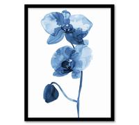 Artery8 Blue Orchid Flower Bloom Watercolour Painting Framed Art Print | Size: W12" x H16" Artery8 Blue W12" x H16"